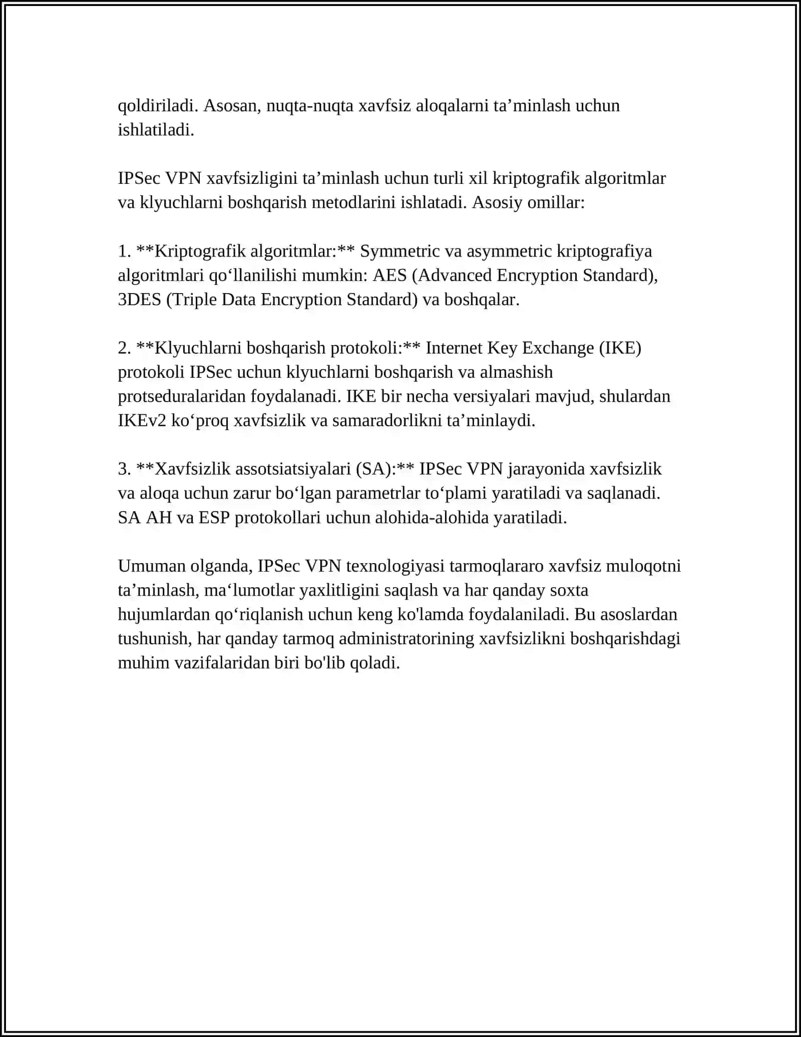 TARMOQ XASIZLIGI (IPSEC VPN) 4