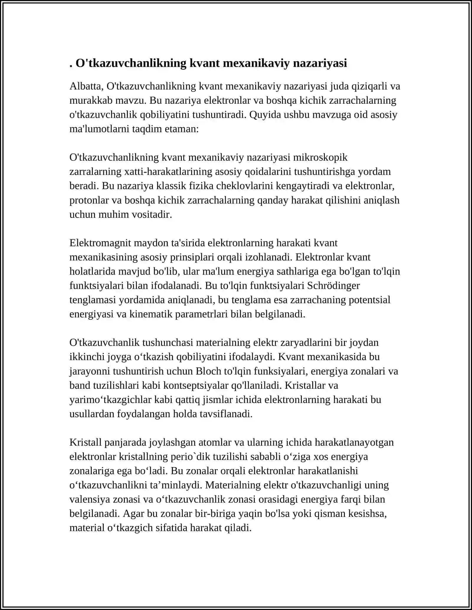O’TKAZUVCHANLIK VA UNING KVANTOMEXANIKAVIY TALQINI 4