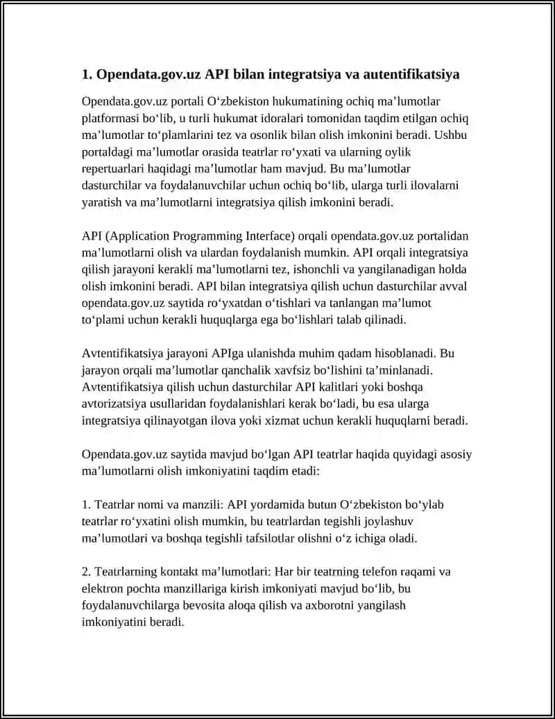 TEATRLAR RO'YXATI DASTURI - OPENDATA.GOV.UZ PORTALI ORQALI TEATRLAR RO'YXATI VA OYLIK REPERTUARINI AKS ETTIRISH 4