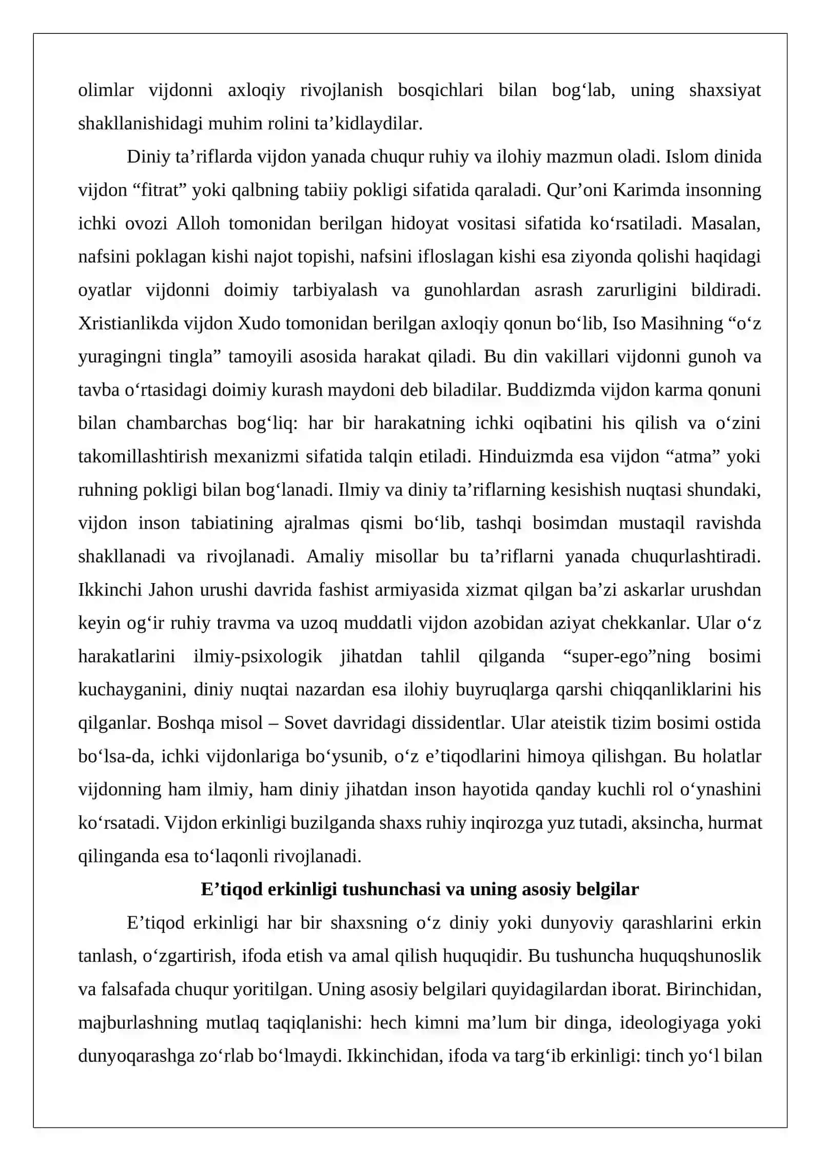 Vijdon va eʼtiqod erkinligining taʼrifi 4