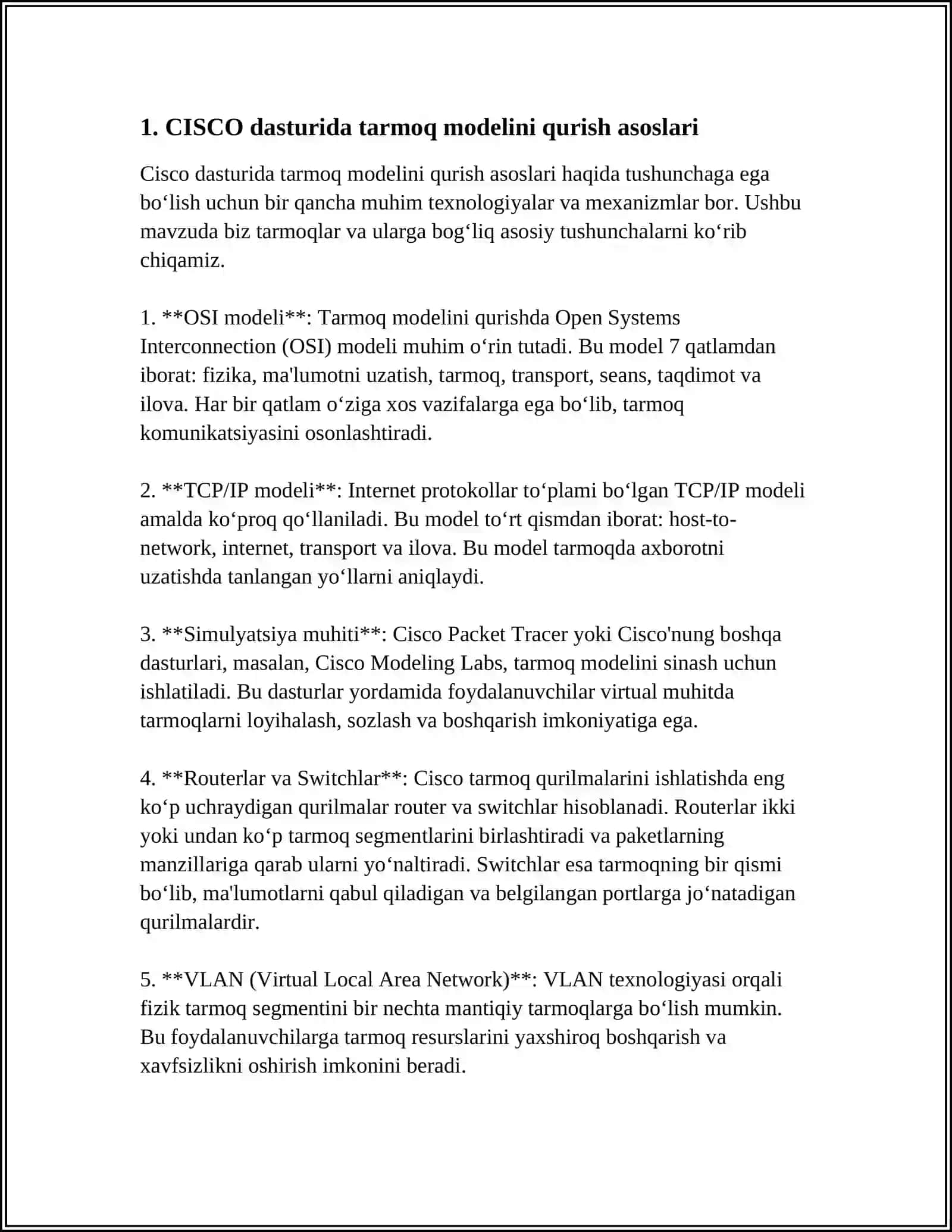 “KOSONSOYLIKLAR MASSMEDIA “ MCHJ NING INTERNET TARMOGʻINI CISCO DASTURIDA MODELINI QURISH” 4