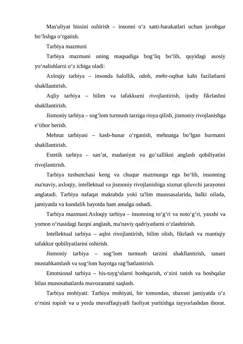 TARBIYA FANINI O'QITISH METODIKASI FANINI MAZMUNI 4