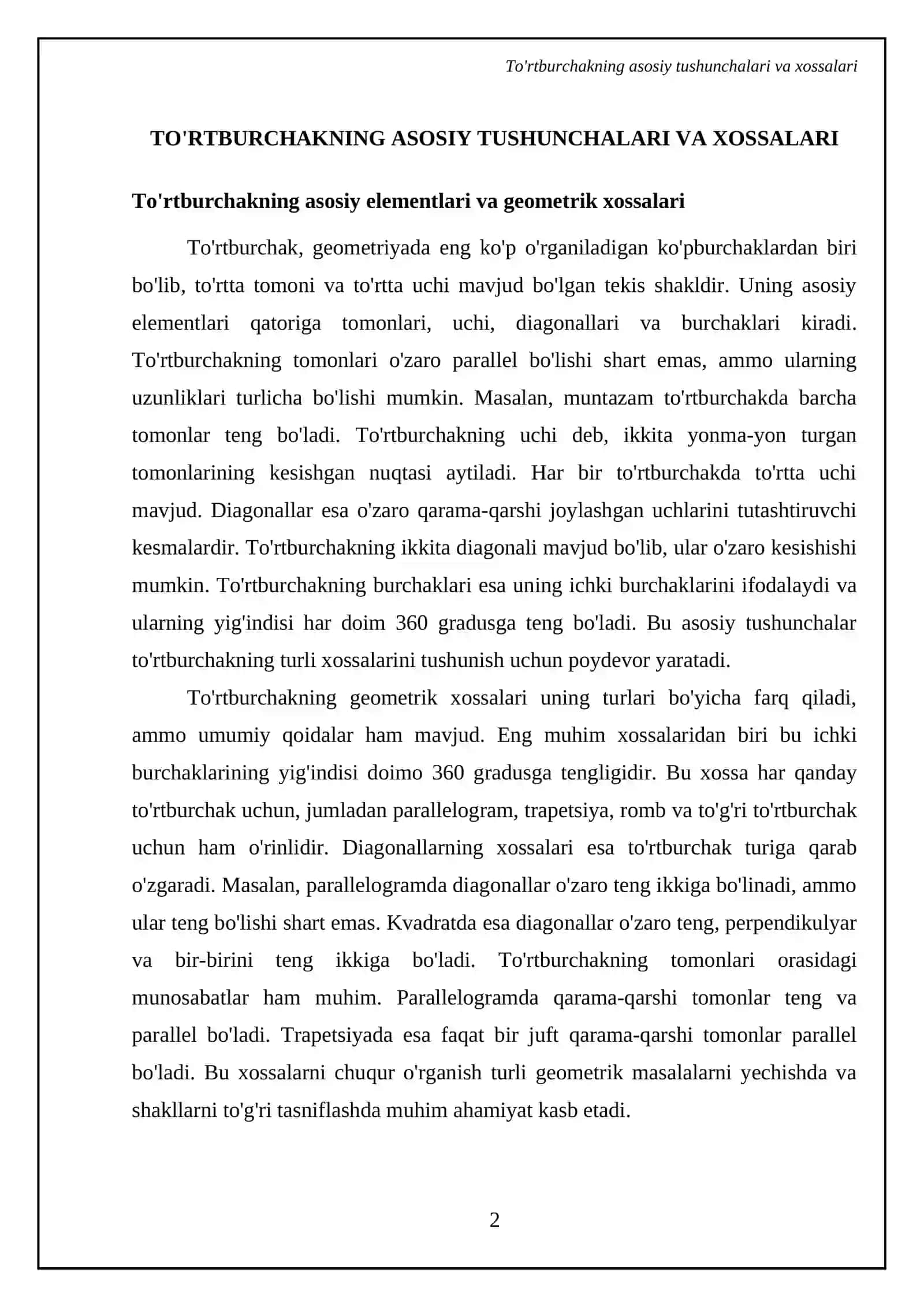 To'rtburchak turlari va elementari. To'rtburchak va kvadrat 4