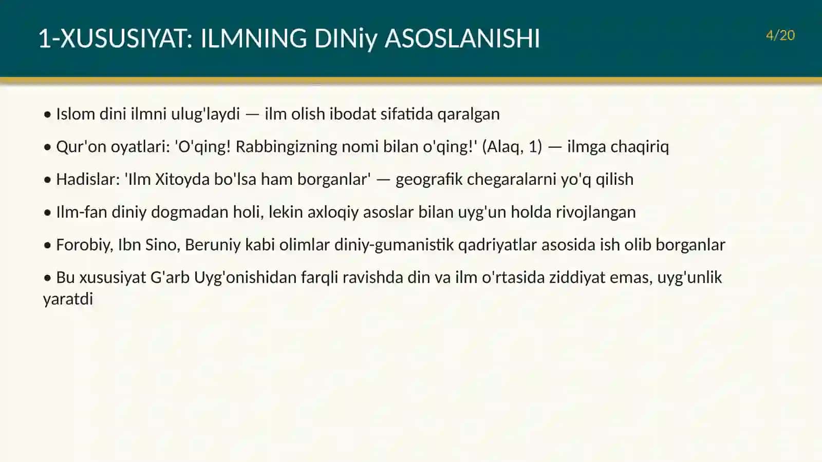 Musulmon Uygʻonish davrining oʻziga xos xususiyatlari 4
