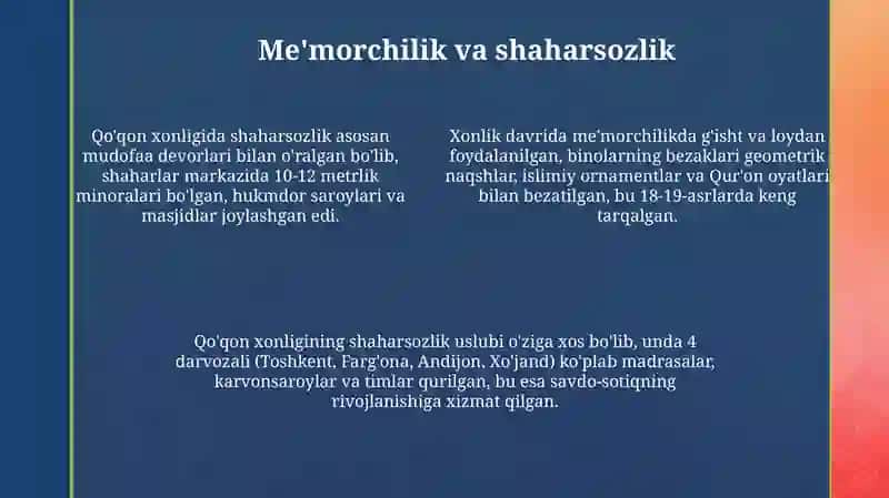 Qo'qon xonligining madaniy hayoti asoslari 4