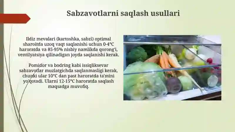 Meva-sabzavot mahsulotlarini saqlash usullari 4