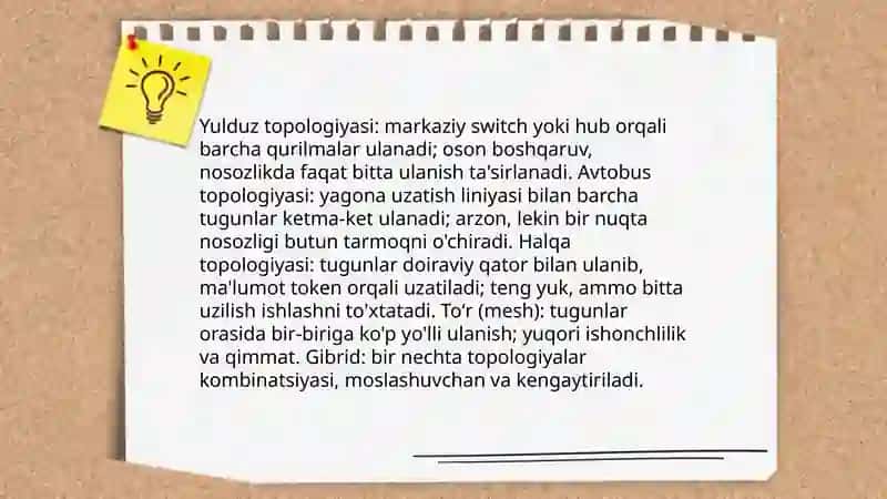 Lokal tarmoqlar (LAN) va ularning qurilish usullari. 4