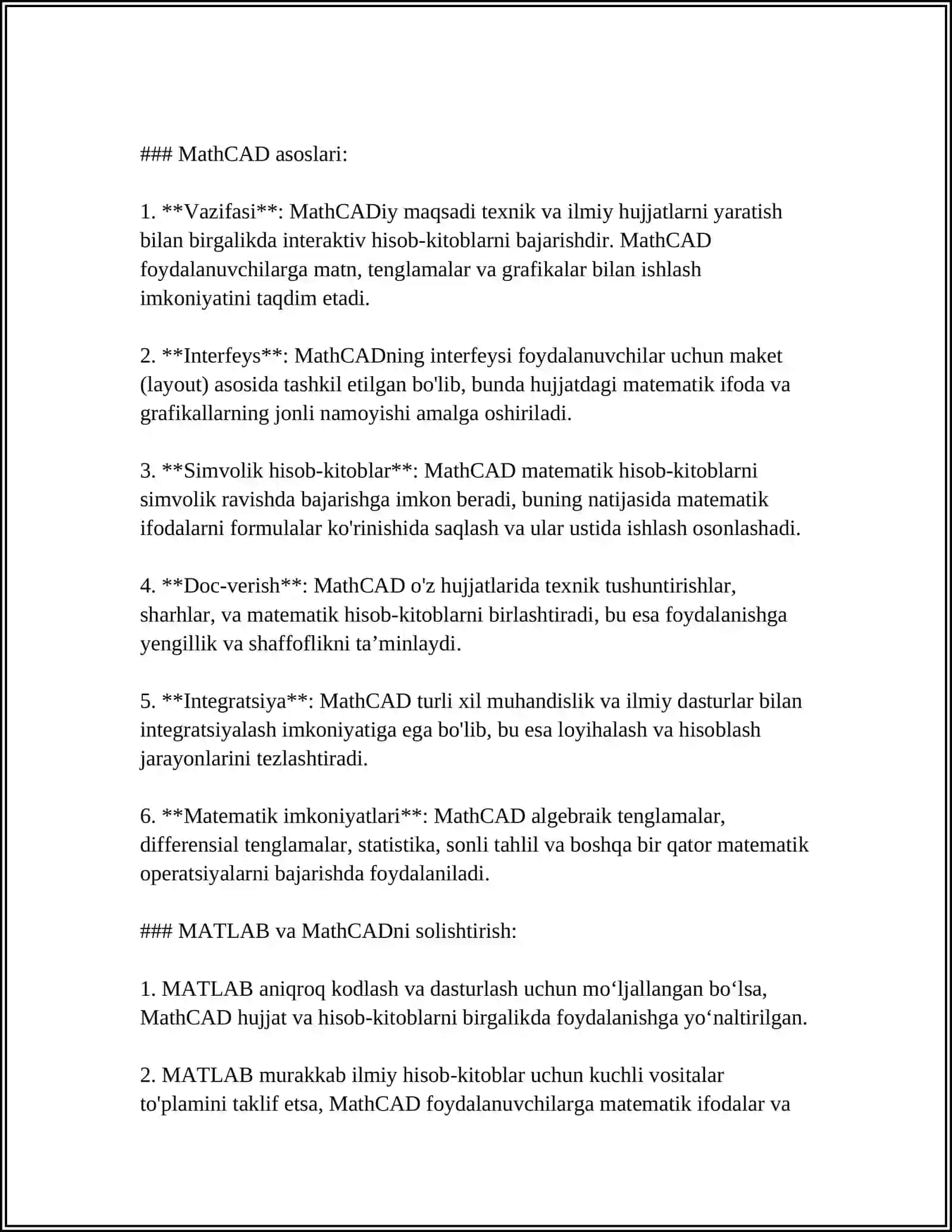 MATLAB va MathCAD asoslari 4