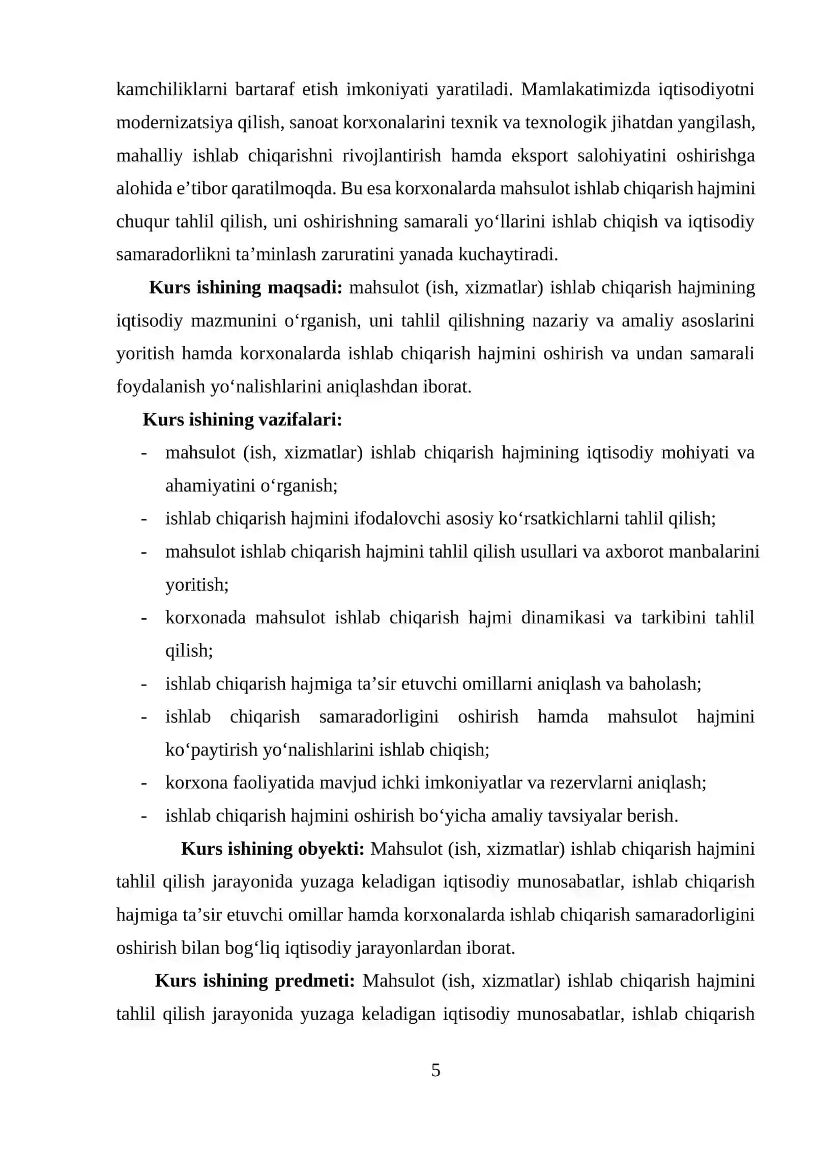 Mahsulot (ish, xizmatlar) ishlab chiqarish hajmini tahlili. 4