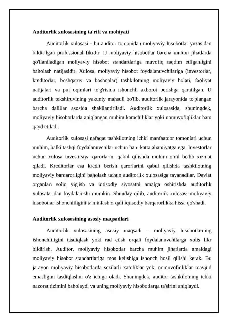 Auditorlik xulosasi va uning turlari 4