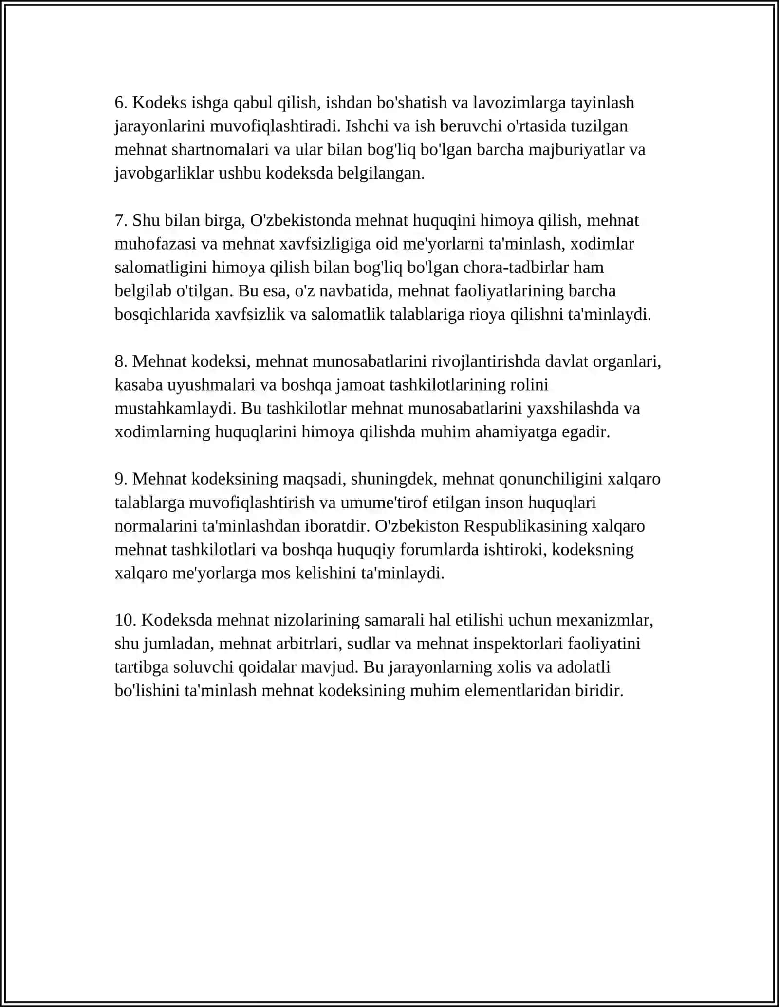 O'ZBEKISTON RESPUBLIKASI MEHNAT KODEKSI 4