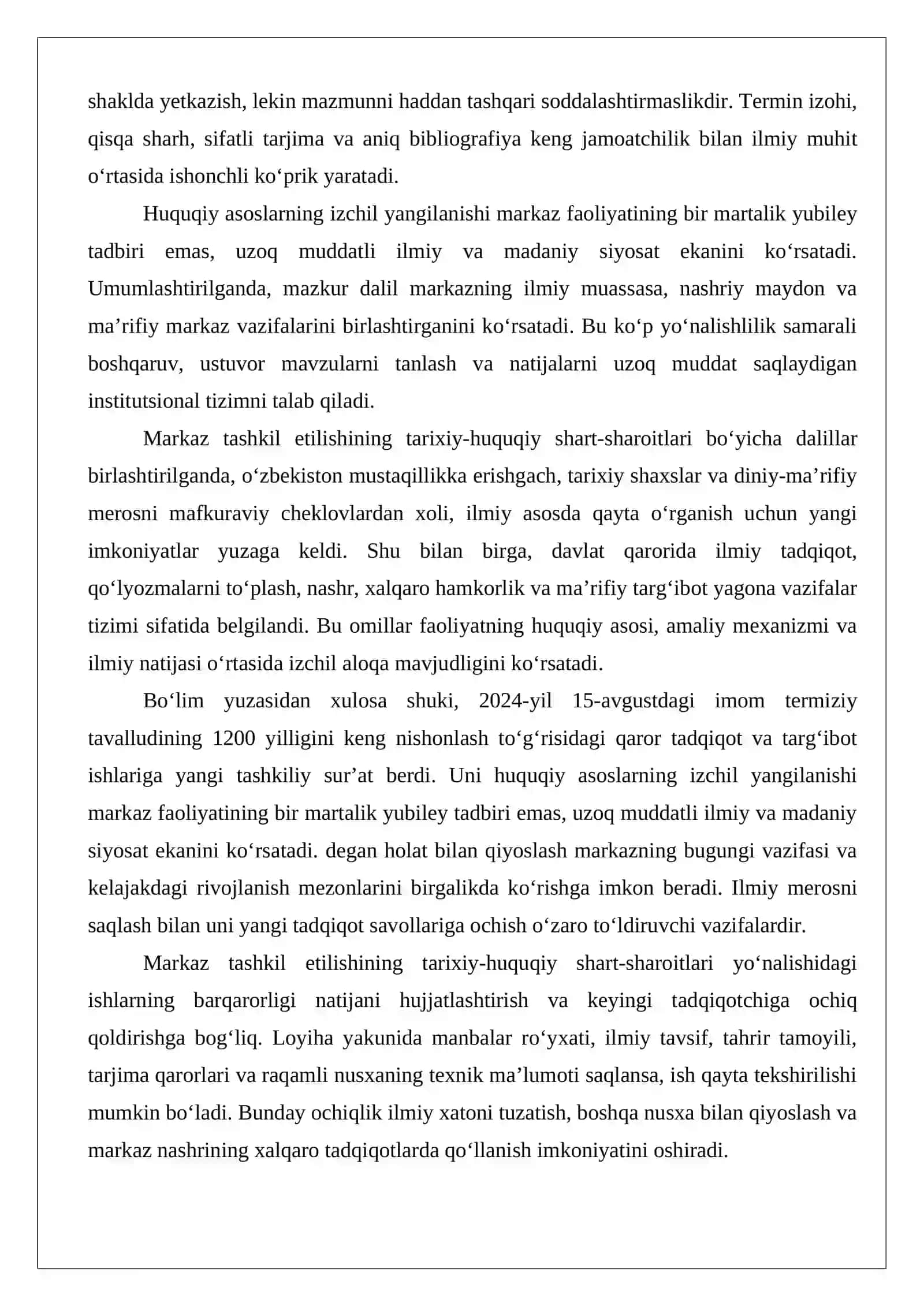 Imom Termiziy xalqaro ilmiy-tadqiqot markazi faoliyati 4