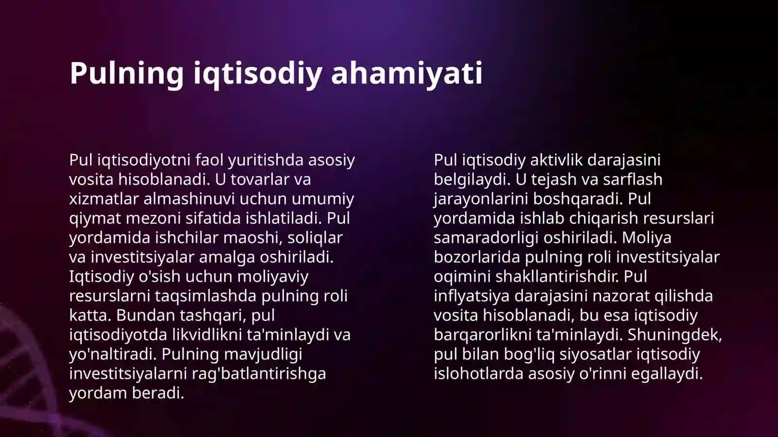 PUL TIZIMI:MAZMUNI,TURLARI VA ELEMENTLARI 4