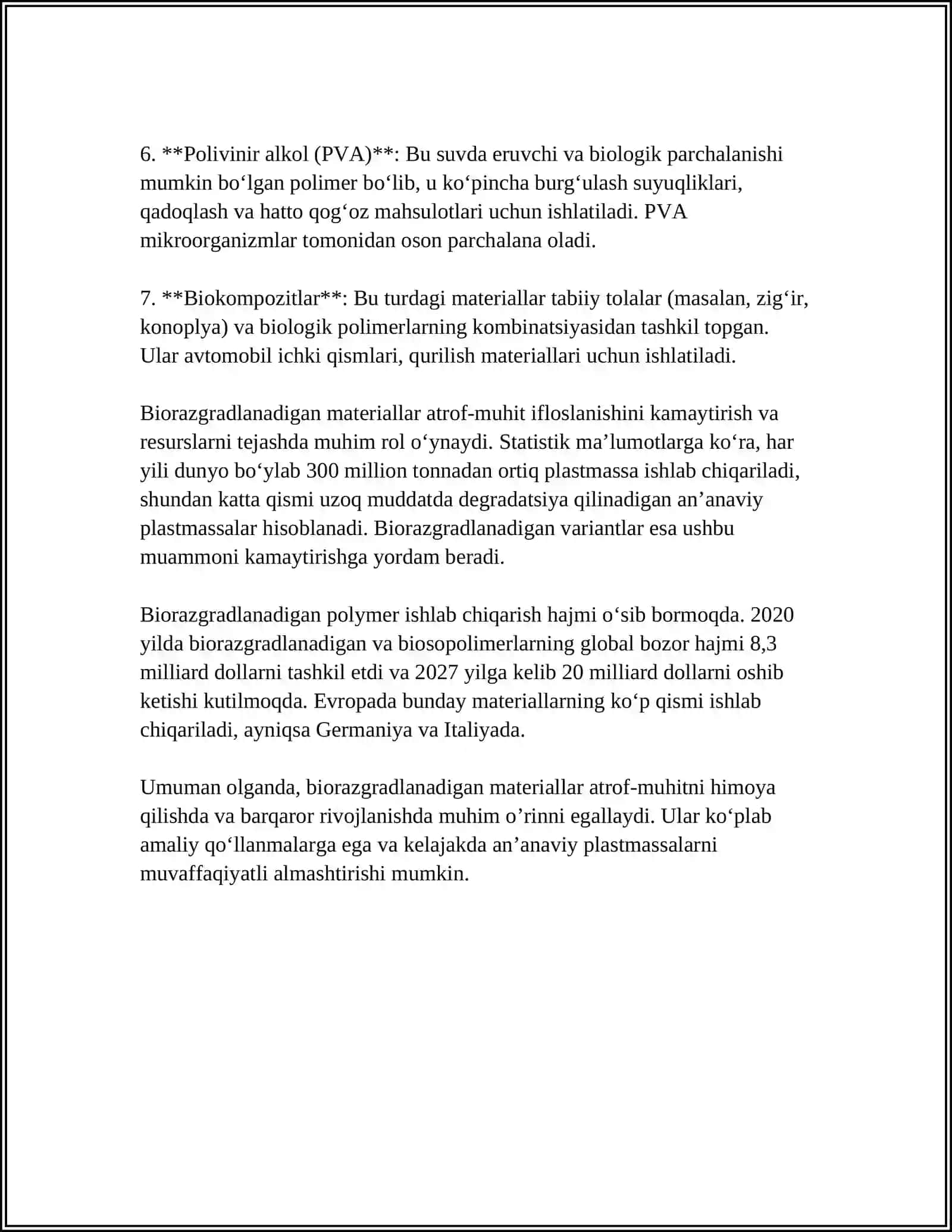 BIORAZGRADLANUVCHI MATERIALLAR ISHLAB CHIQARISH 4