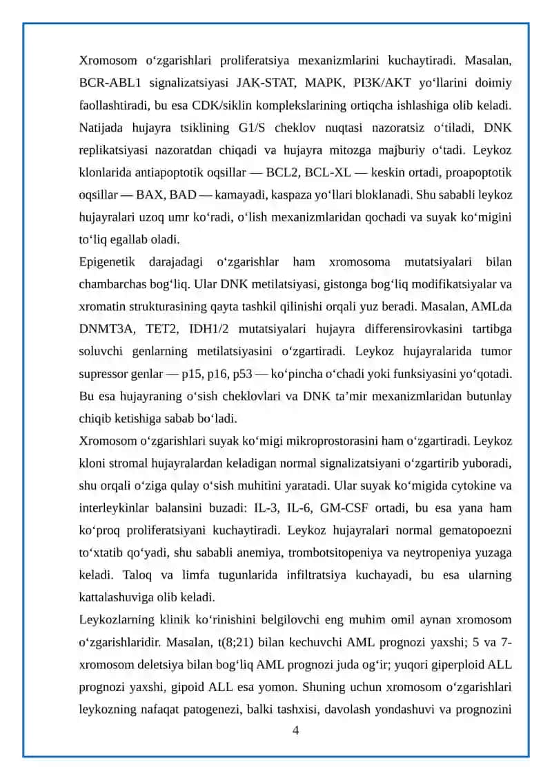 Leykoz rivojlanishida xromosom o'zgarishlarning roli 4