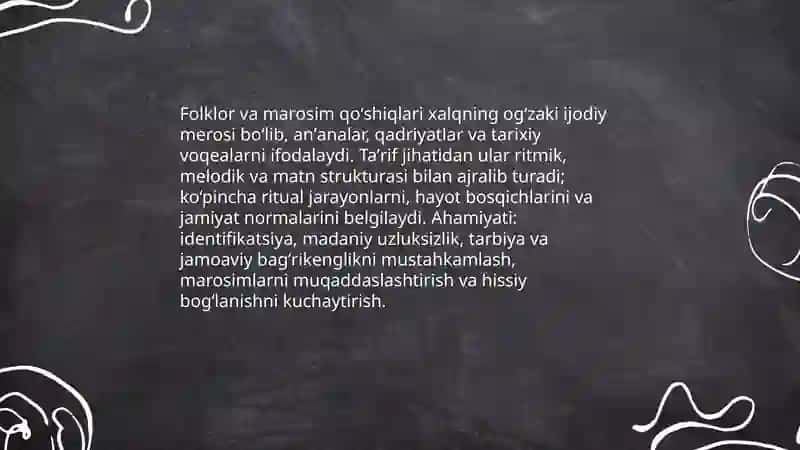 Folklordan Marosim Qo'shiqlar Prezentatsiyasi 4