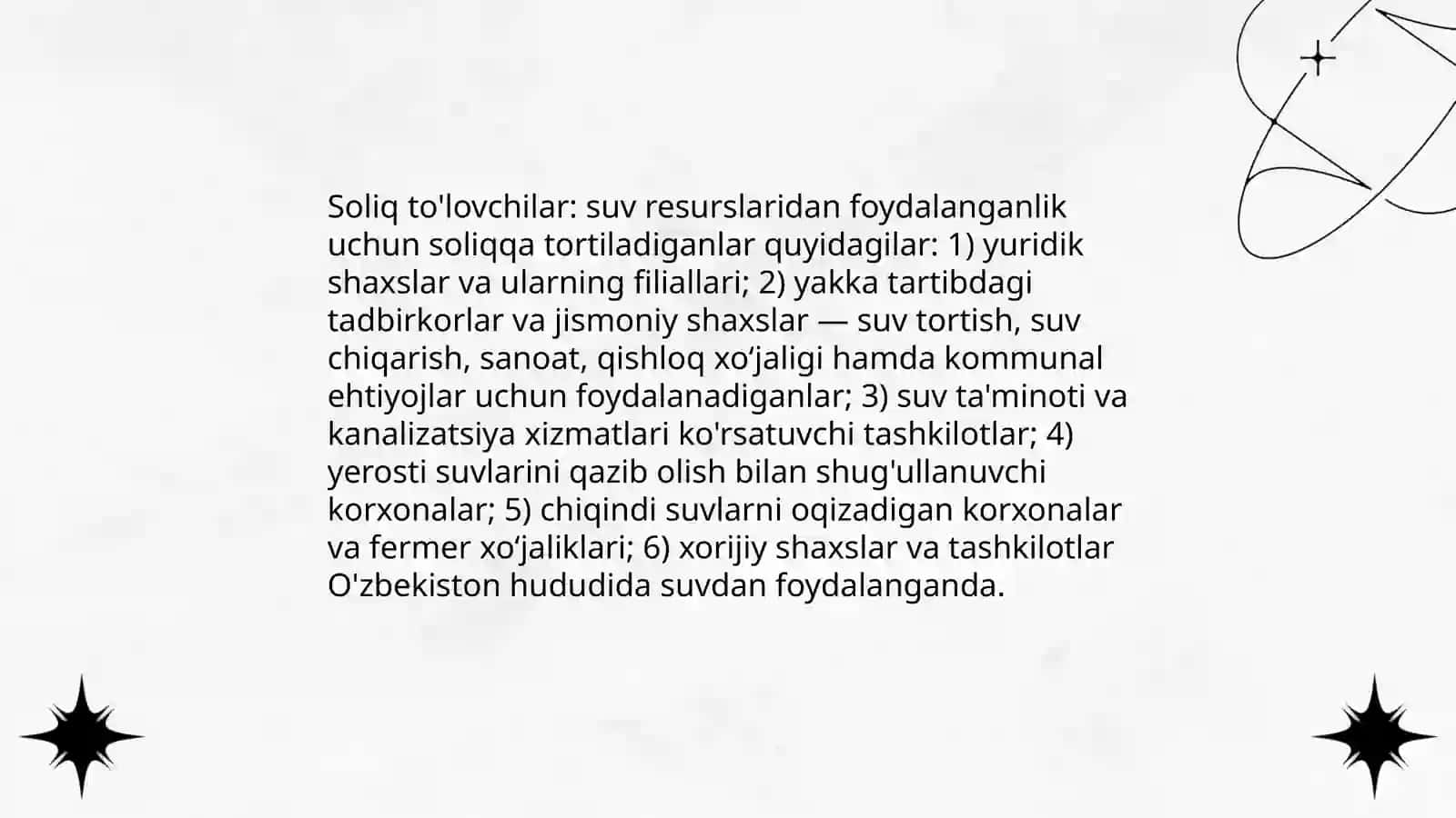Suv resurslaridan foydalanganlik uchun soliq 4