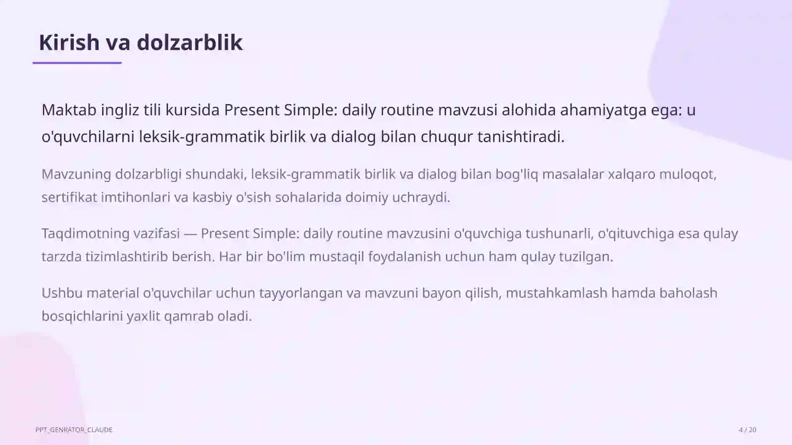 Present Simple: daily routine (3-sinf) 4