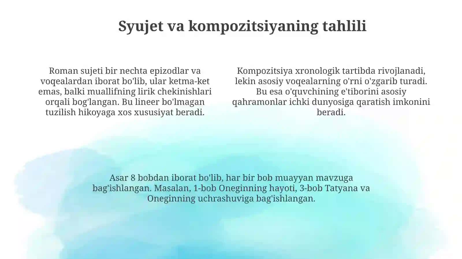 Aleksandr Sergeevich Pushkinning "Yevgeniy Onegin" she'riy romani 4