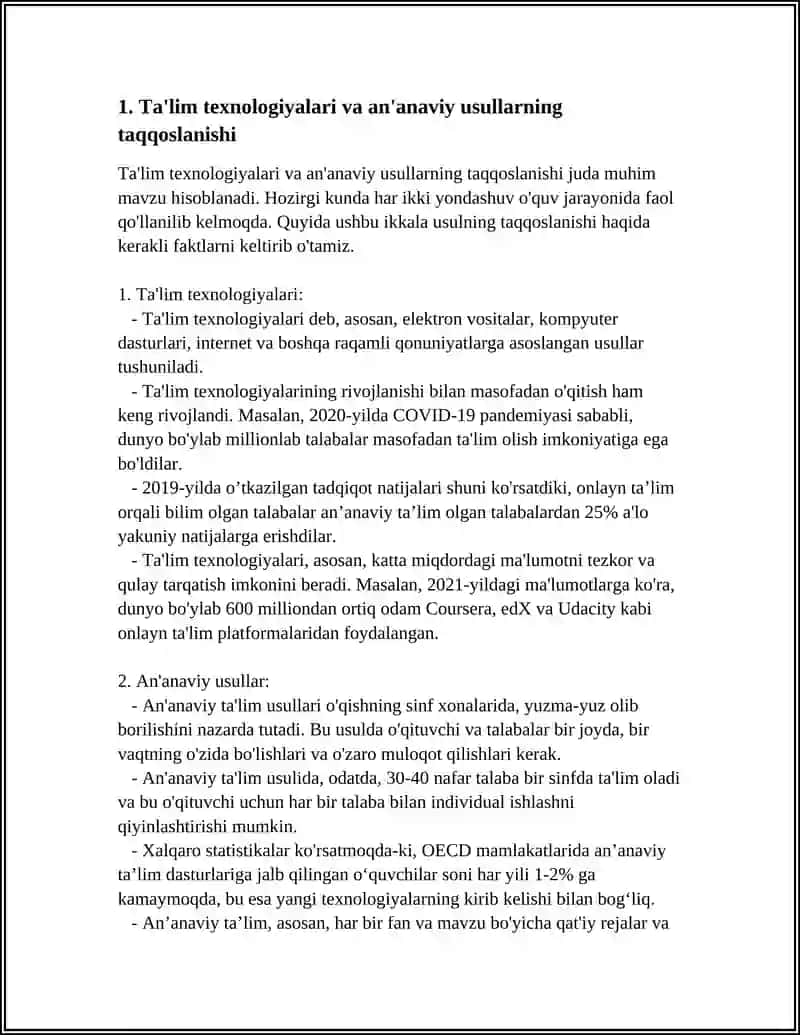 Ta'lim texnologiyalari va an'anaviy usullarning taqqoslanishi 4