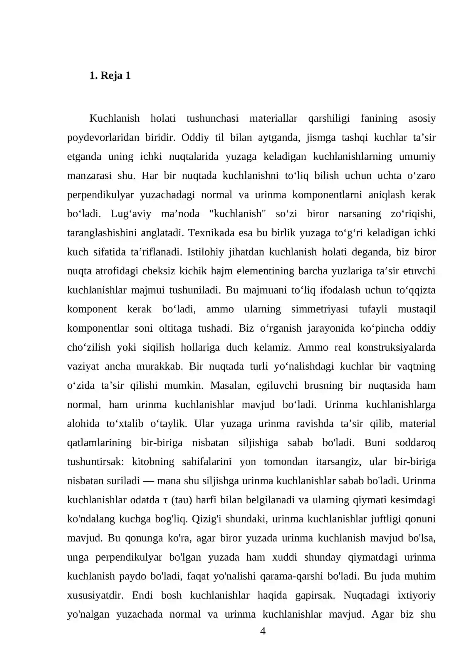 Kuchlanish holati. Urinma kuchlanishlar. Bosh kuchlanishlar 4