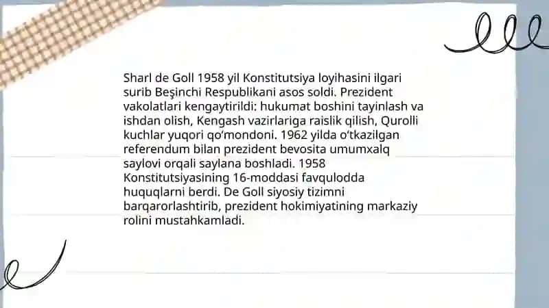 V Respublika va 1958-yilgi Konstitutsiyaning qabul qilinishi 4