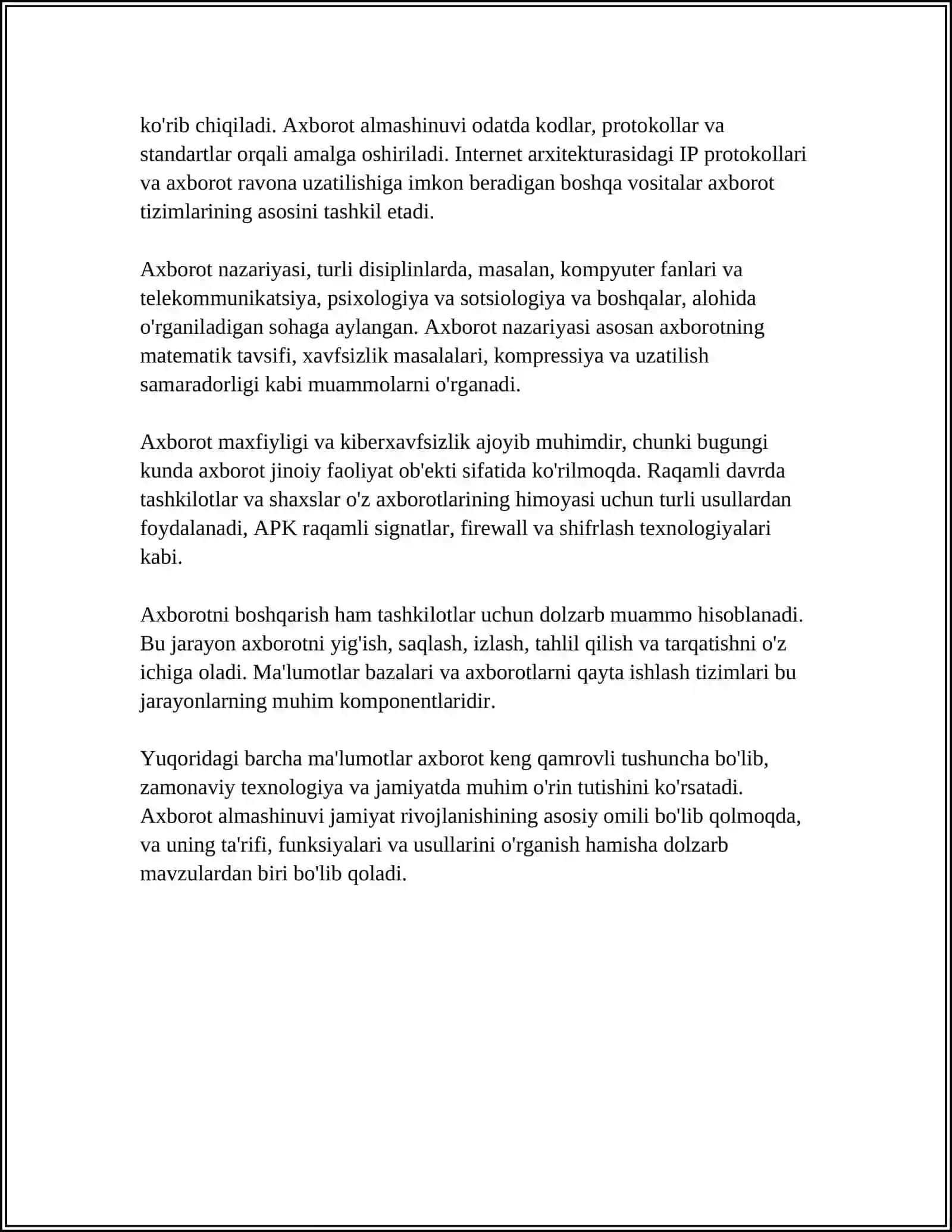 AXBOROT NIMA VA UNING MANBALARI 4