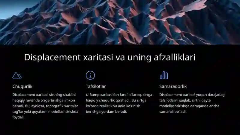 Dasturda bump, normal va displacement xaritalaridan foydalanish 4