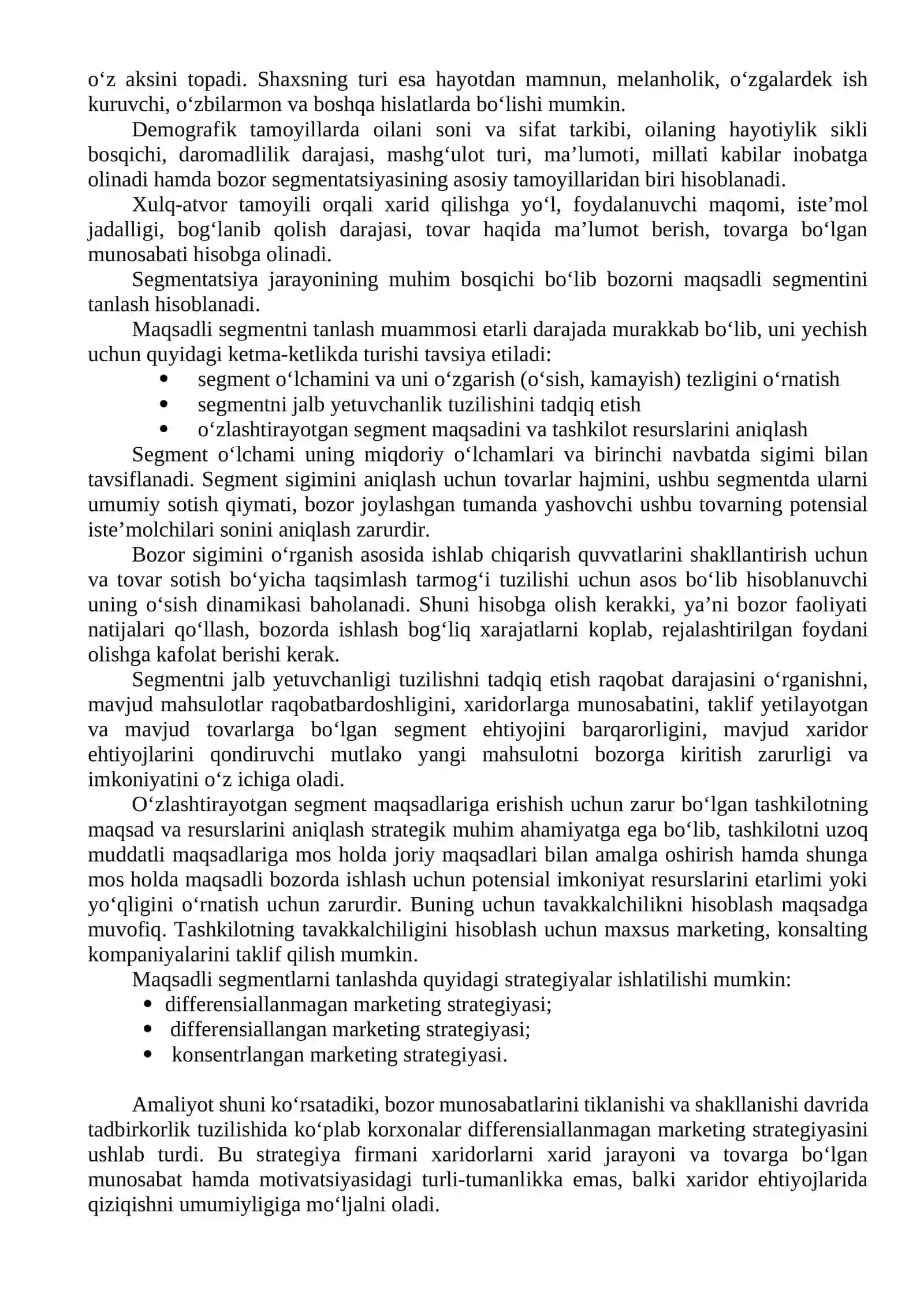 Tadbirkorlik faoliyatida bozor segmentatsiyasining mohiyati va ahamiyati 4