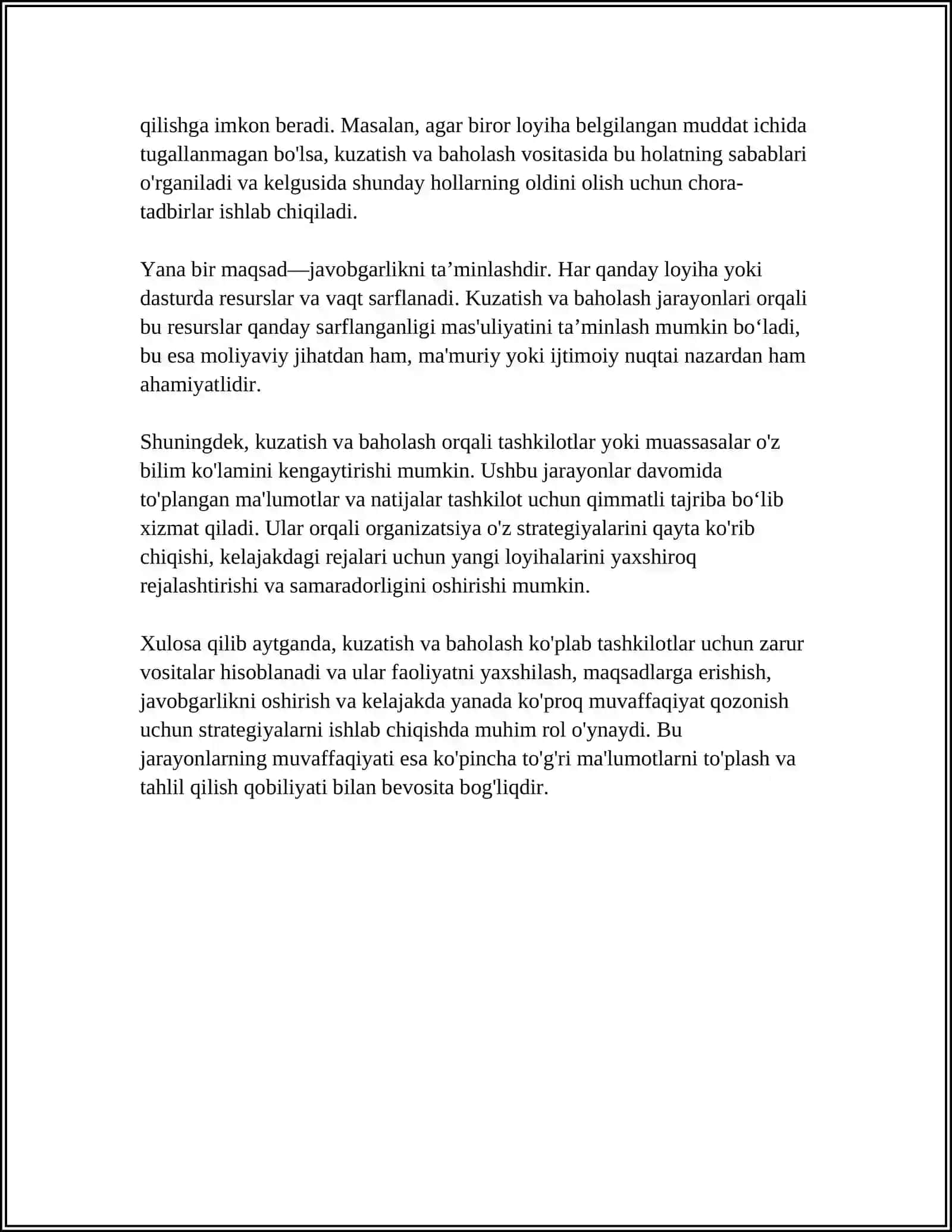 MAKTABGACHA TA'LIMDA KUZATISH VA BAHOLASH REFERAT 4