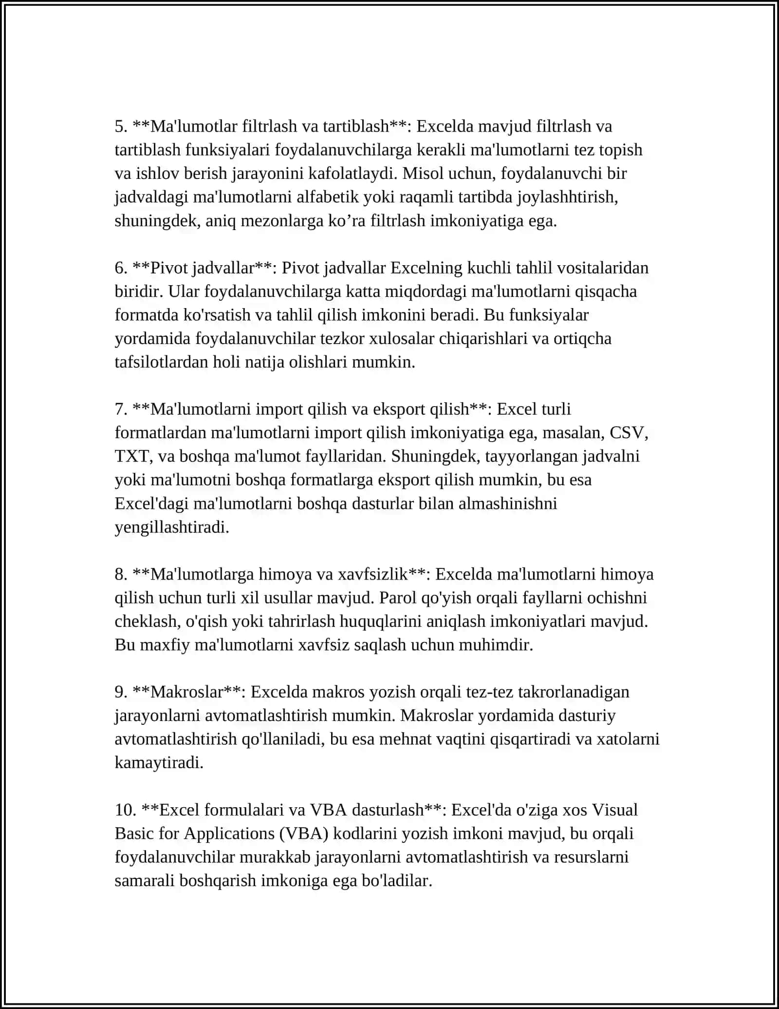 MUSTAQIL ISH Mavzu: MS EXSEL,GOOGLE SHEETS,WEB-BASED SPREADSHEEPS ELECTRON JADVALLARNING ISHLASH PRINSIPI 4
