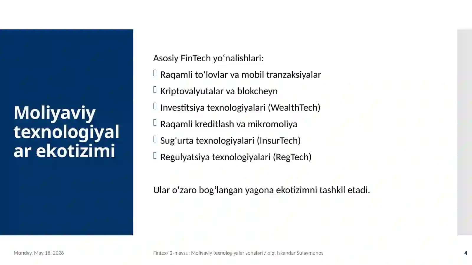 Moliyaviy texnologiyalar yo‘nalishlari 4