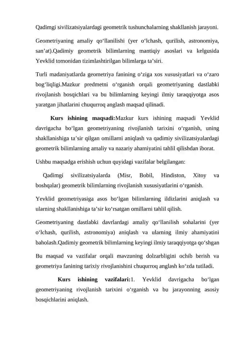 Yevklid davrigacha bo’lgan geometriyaning rivojlanishi 4