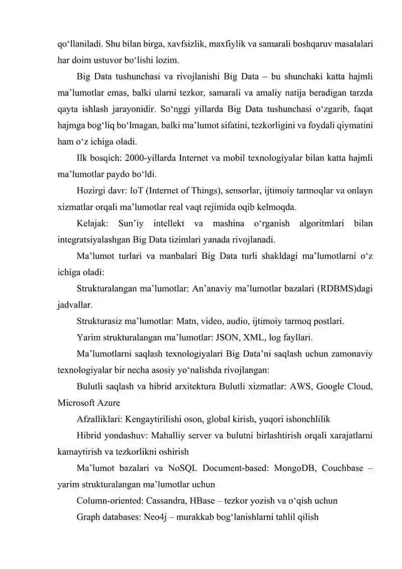 BIG DATA VA MA'LUMOTLARNI SAQLASH TEXNOLOGIYALARI. 4