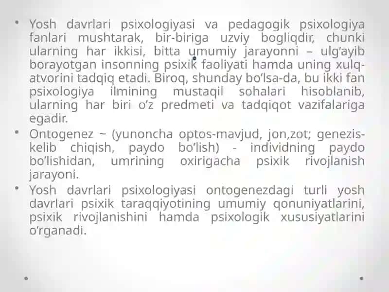 osh va pedagogik psixologiya fanining vazifalari va rivojlanish bosqichlari 4