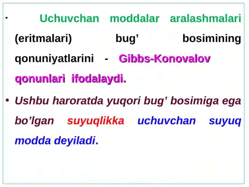 Uchuvchan suyuq aralashmalarning termodinamikasi 4