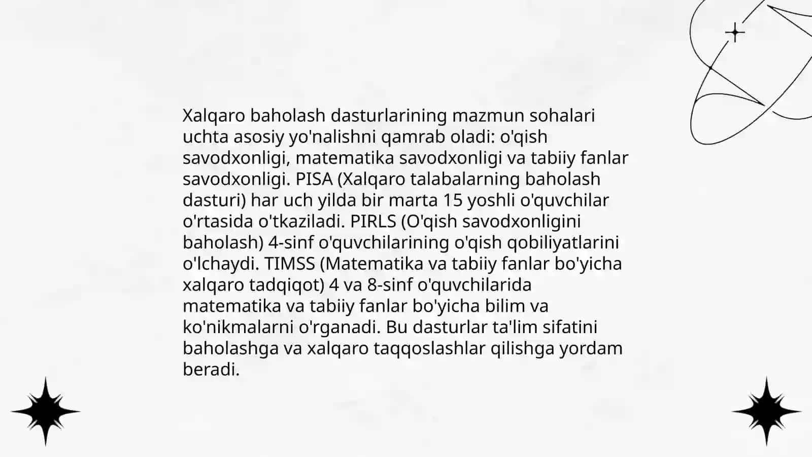 Xalqaro baholash dasturlarining maqsadi, mazmun sohalari hamda topshiriqlari 4
