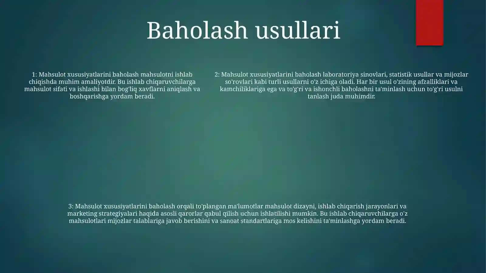Mahsulot Sifatini Darajasini Baholash Taqdimot 4