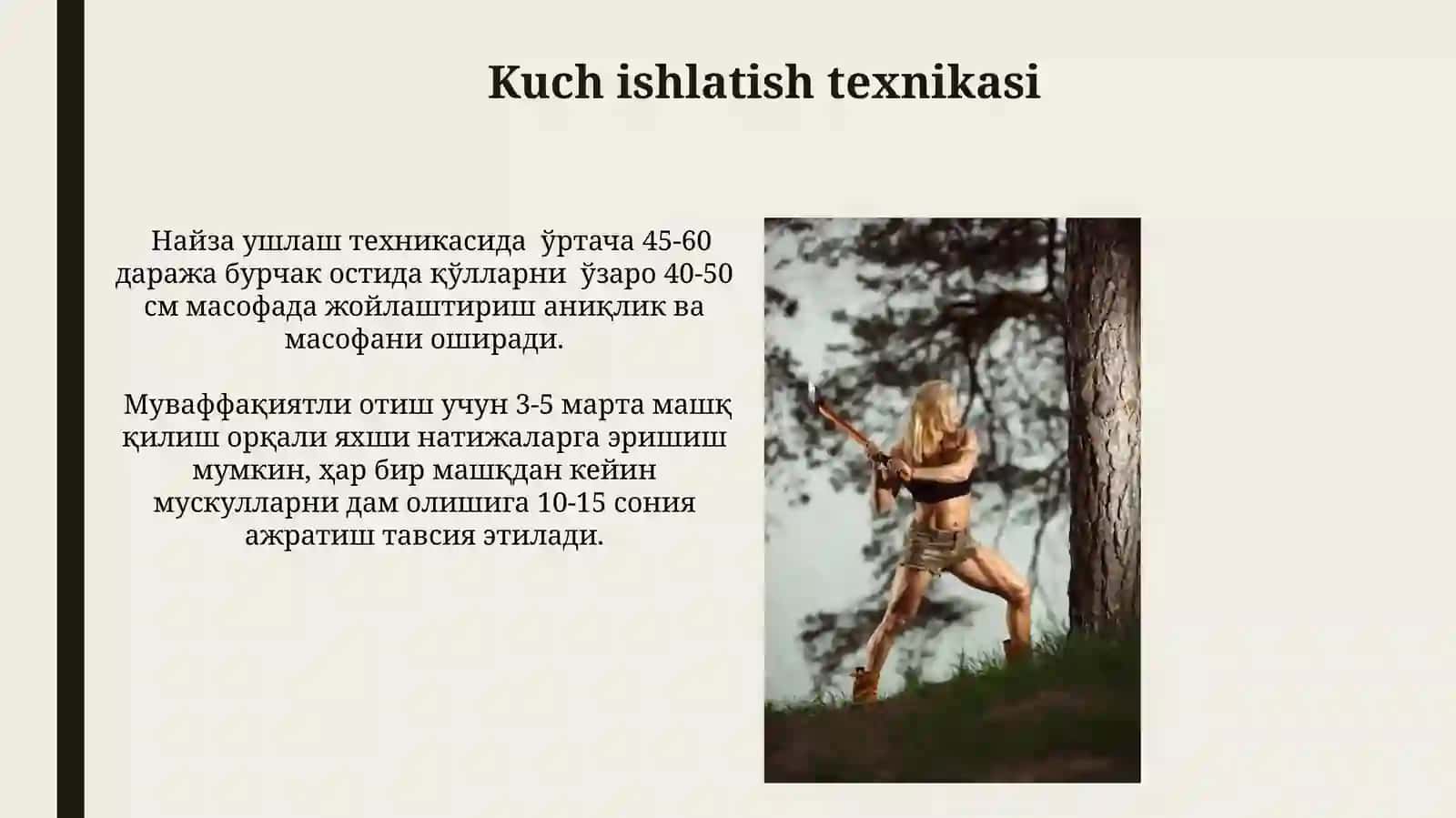 Nayza uloqtirish turlari texnikasini oʻrgatish 4