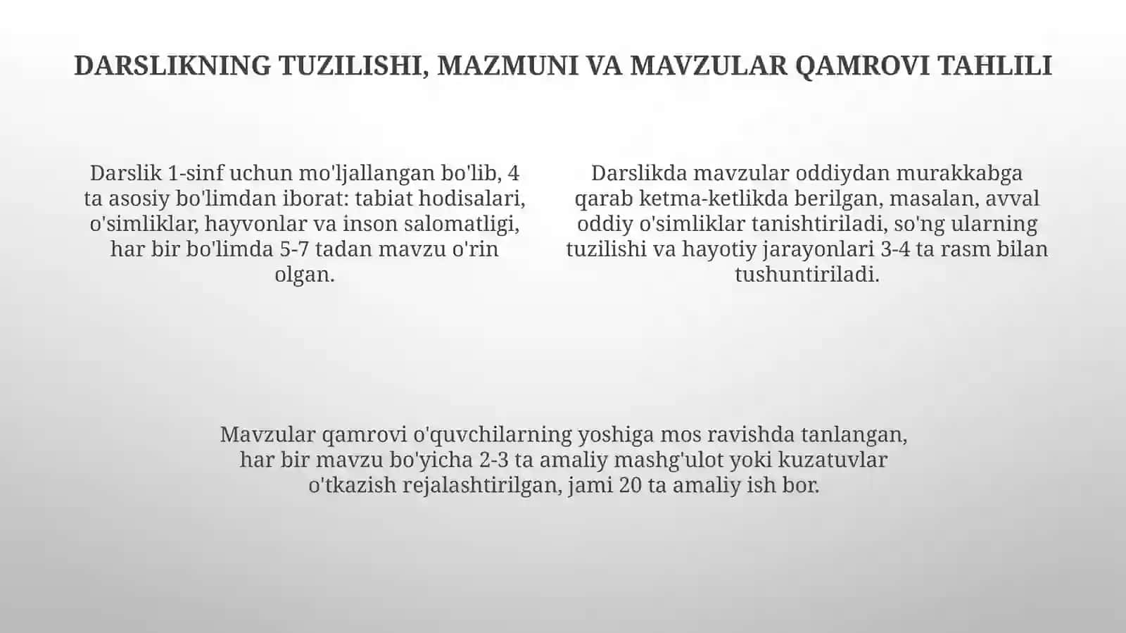 1-sinf "Tabiiy fanlar" dasturi va darslikni oʻrganish 4