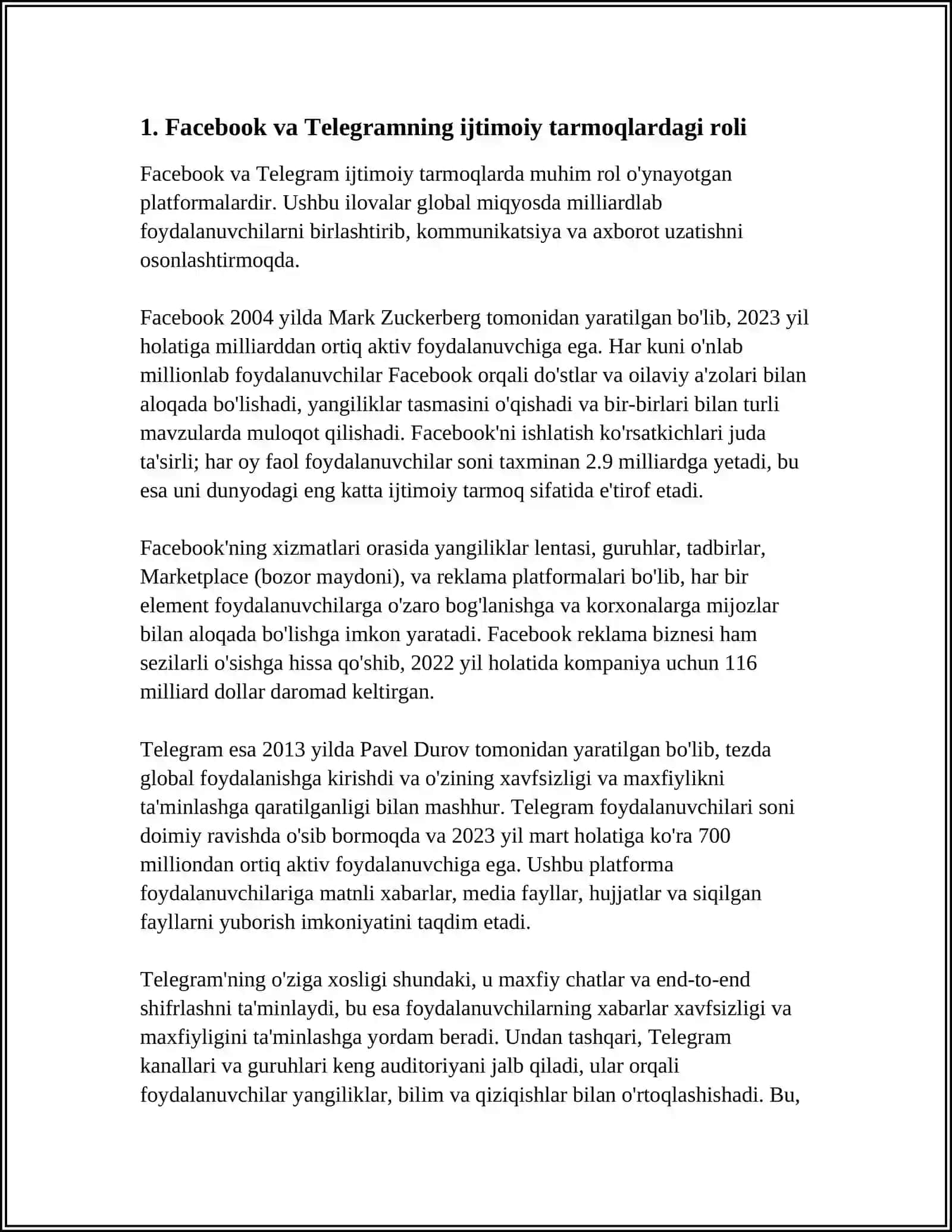 IJTIMOIY TARMOQLAR. (FACEBOOK VA TELEGRAM MISOLIDA) 4