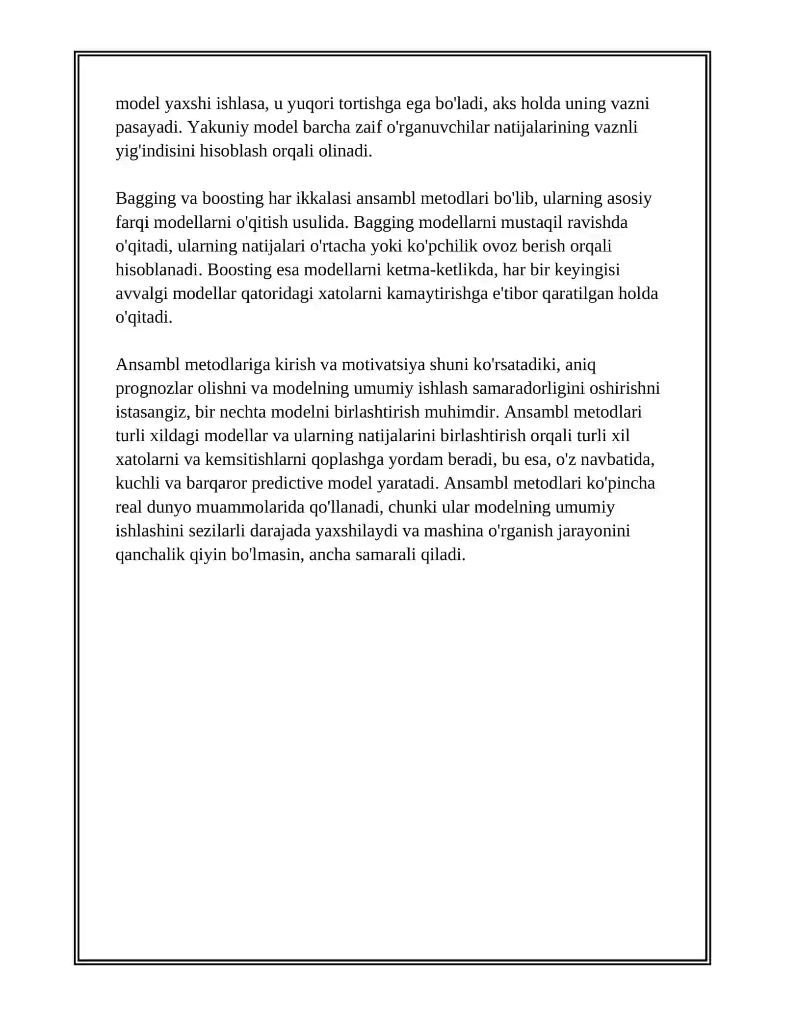 ANSAMBL METODLARI, BAGGING VA BOOSTING YONDASHUVLARI 4