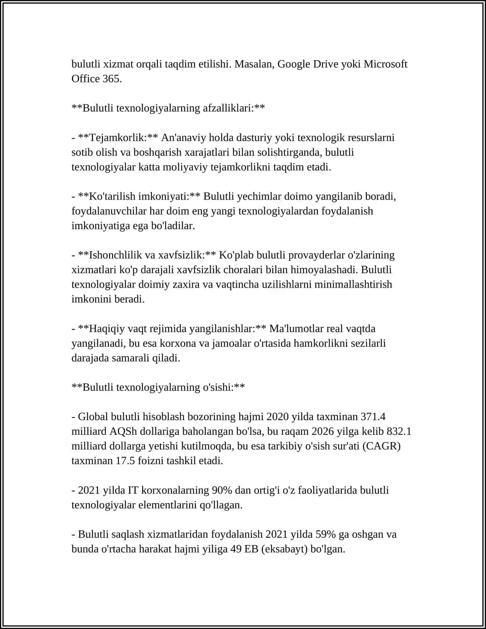 BULUTLI TEXNOLOGIYALAR TUSHUNCHASI VA UNING TURLARI 4