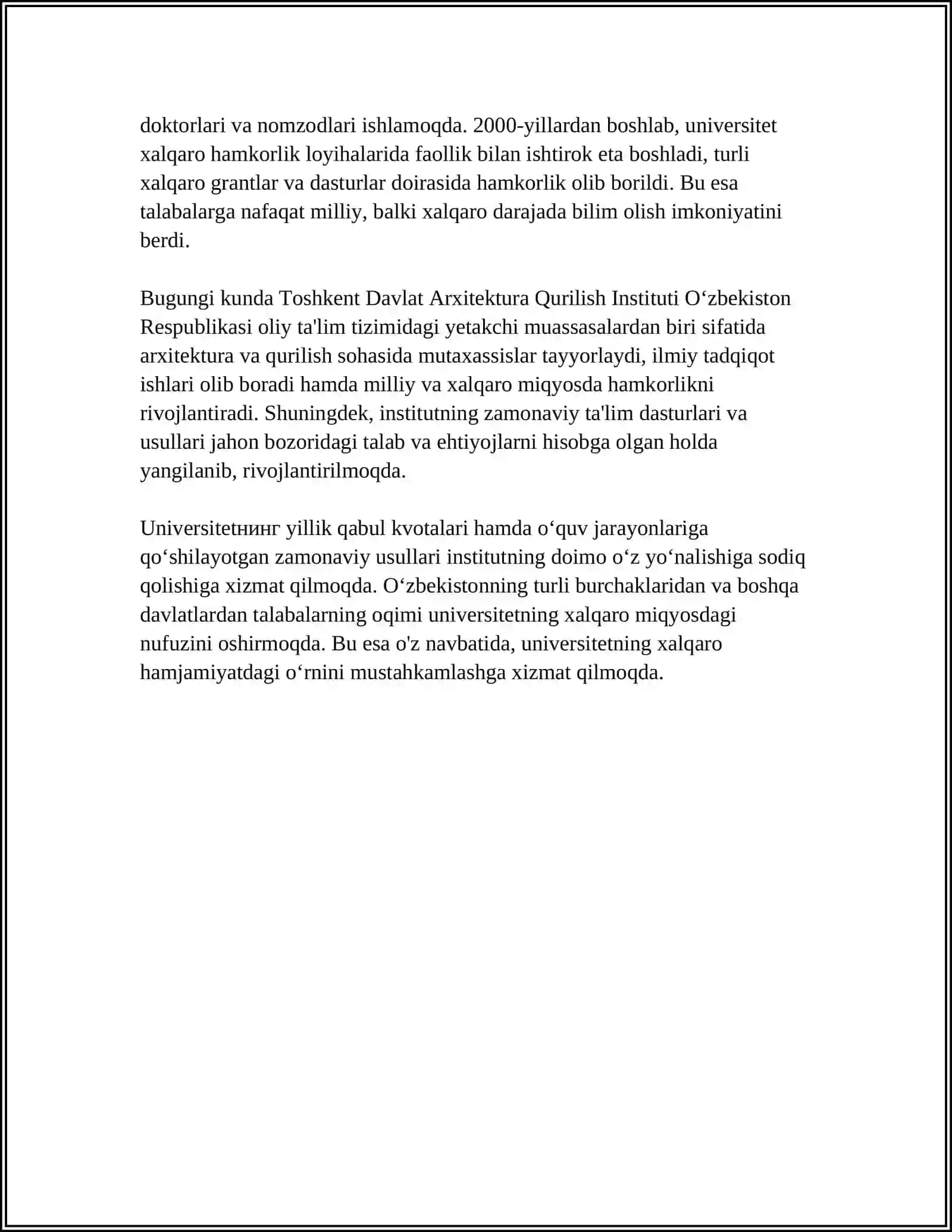 Toshkent Davlat Arxitektura Universiteti 4