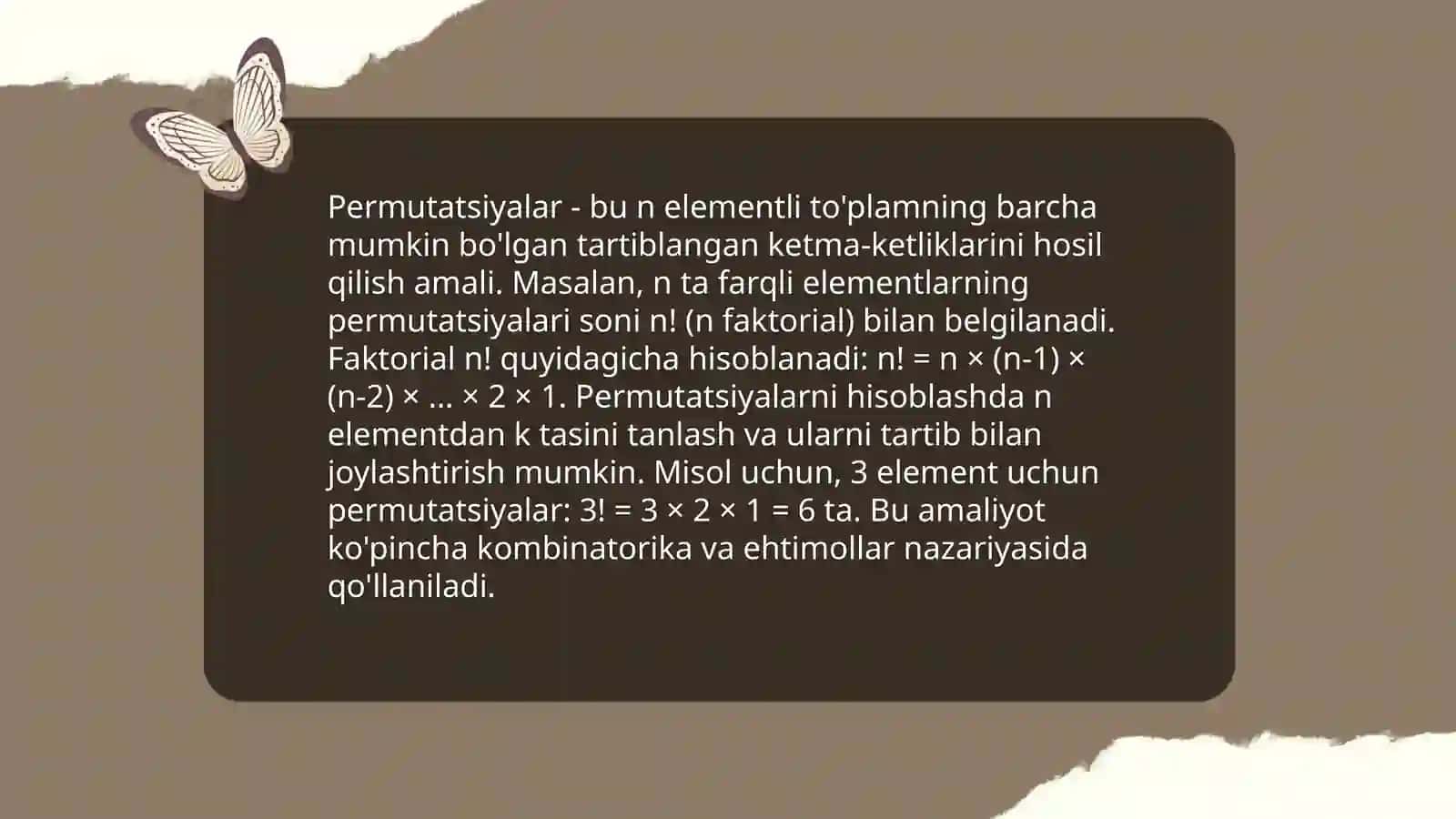 Kombinatsiyalar.Rekurent munosabatlar 4