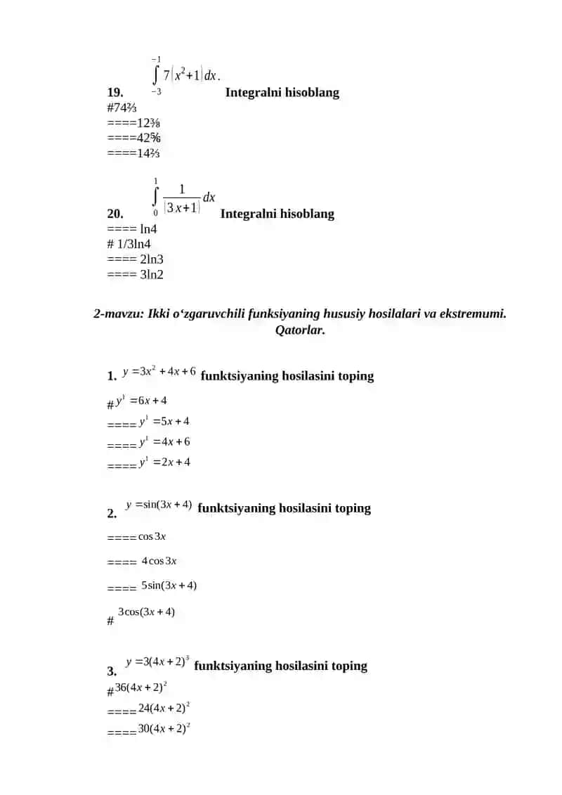 Aniq integral. Xosmas integrallar 4