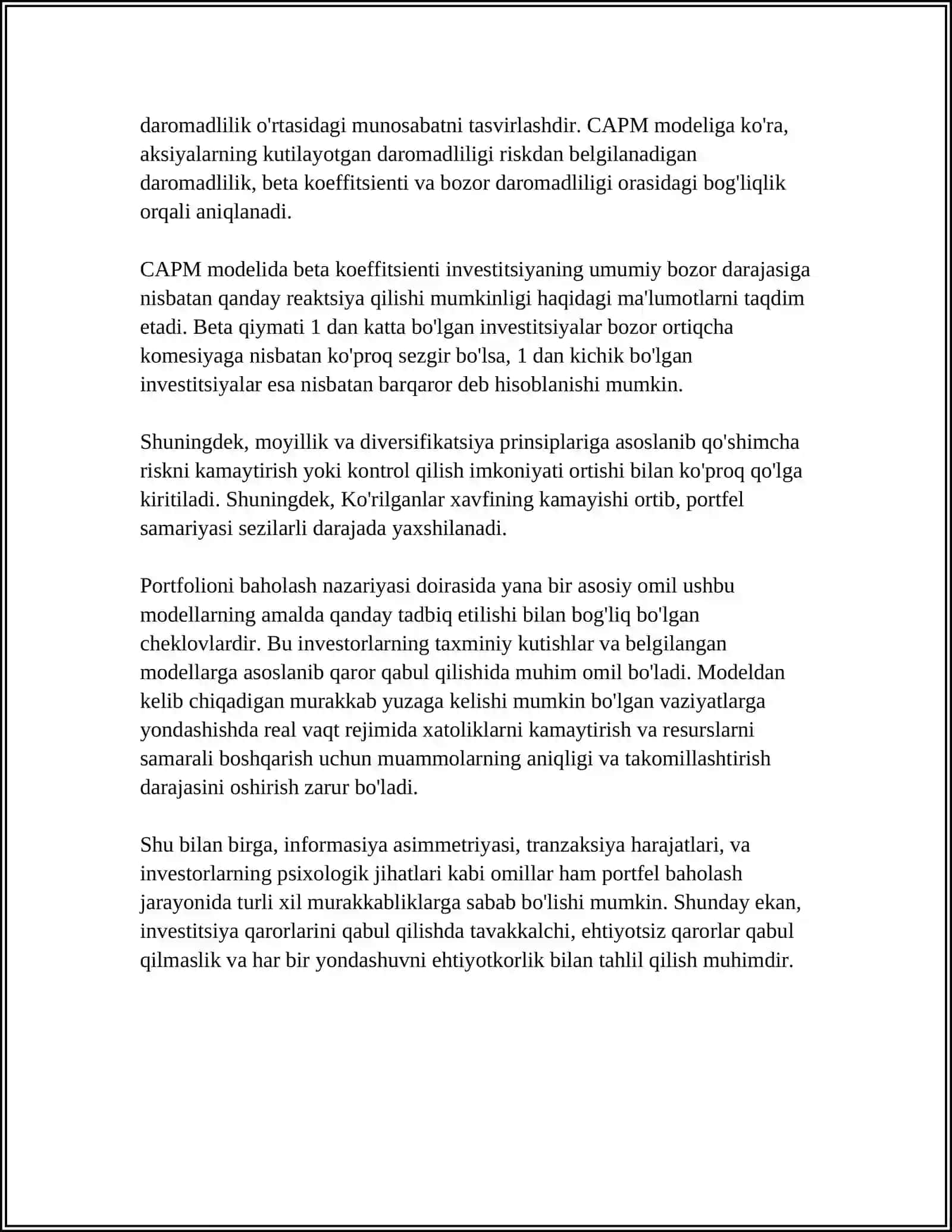 PORTFOLIONI BAHOLASH: ASOSIY YONDASHUVLAR 4