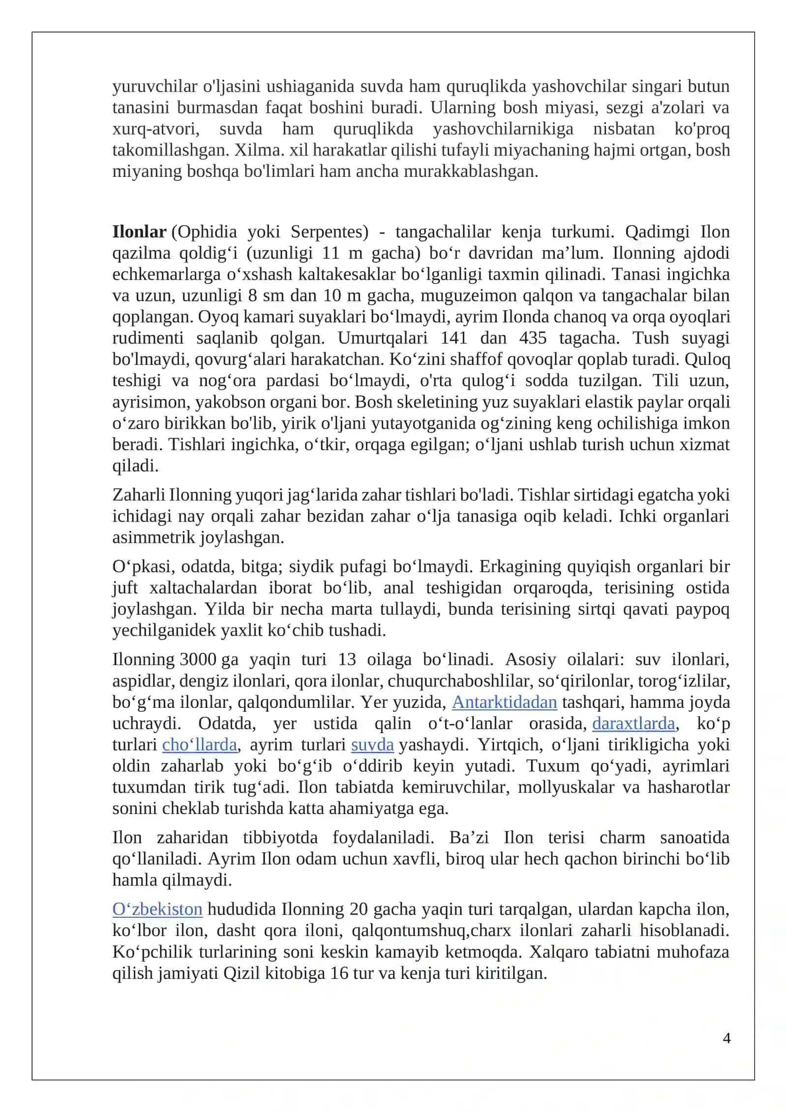 O’zbekistonning zaharli ilonlari, ularning tarqalishi va ahamiyati 4