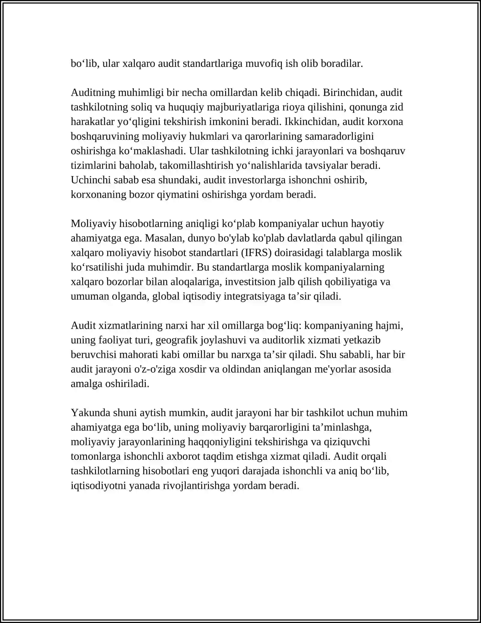 O‘zbekiston Respublikasining Moliyaviy Nazorat Tizimida Auditning Tutgan O‘rni 4
