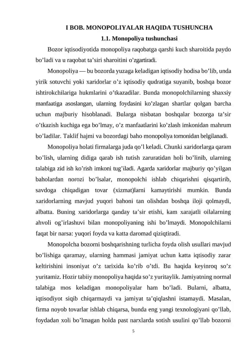 monopoliyalar va ularni tartibga solish 4